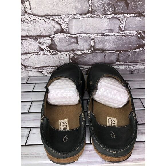 Olukai Moloa Black  Leather Slip On Loafers Casual Drop Heel Shoes Men Sz 11M US